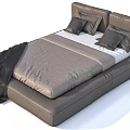 Modern Gray Upholstered Double Bed With Headboard Pillows And Blanket 3d model