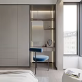Modern Bedroom Interior With Neutral Tones Platform Bed White Accent Chair And Green Wall Art