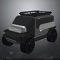 Modern Military Vehicle with Boxy Body Large Off Road Tires and Roof Rack