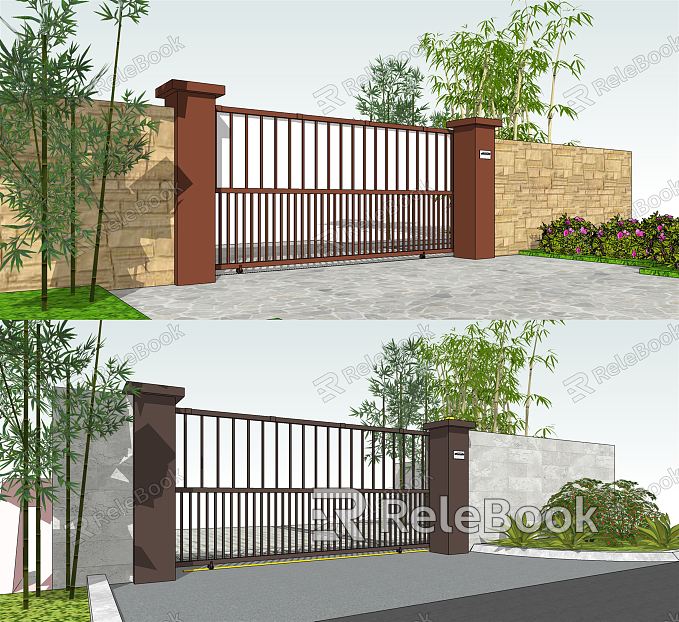 Modern Gate Park Entrance Iron Gate Landscape Entrance Landscape Wall Enclosure model