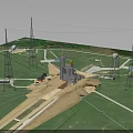Modern Space Launch Site With Rocket On Launch Pad Runway And Support Towers 3d model