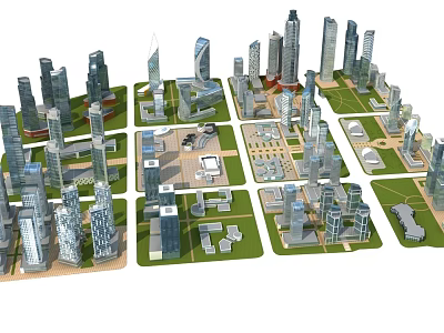 Commercial Complex Urban Planning With Modern Skyscrapers Green Spaces And Facilities 3d model