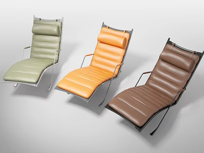 Modern Leather Lounge Chairs In Green Orange And Brown With Metal Frames 3d model