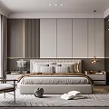 Modern Bedroom Interior Design With Upholstered Headboard Nightstands Decorative Vase Pendant Lights And Area Rug