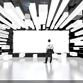 Futuristic Tech Exhibition Space With Large Digital Screen And Geometric Lighting 3d model