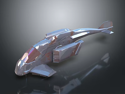 3D Designed Mechanical Creature Character With Silver Metallic Texture And Streamlined Form 3d model
