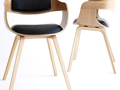 Modern Leisure Chair With Wooden Frame And Black Leather Cushion Design 3d model