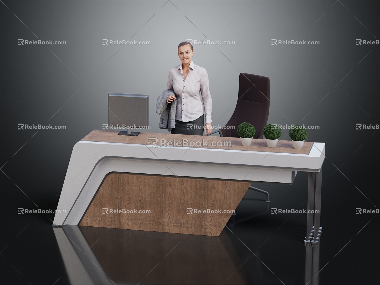 Modern Reception Desk Bar Desk Front Desk Office Girl 3d model