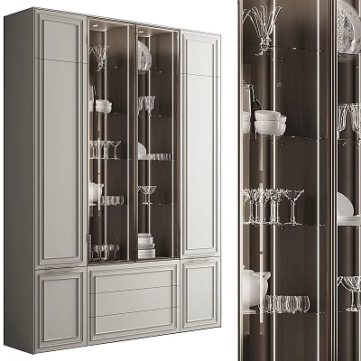 Modern Elegant Sideboard With Glass Doors Display Shelves And Wine Glasses 3d model
