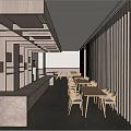 Modern Restaurant Interior With Wooden Decor Tables Chairs And Pendant Lights