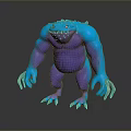 Fierce Blue And Purple Game Movie Character 3D Model With Muscular Body And Orange Claws