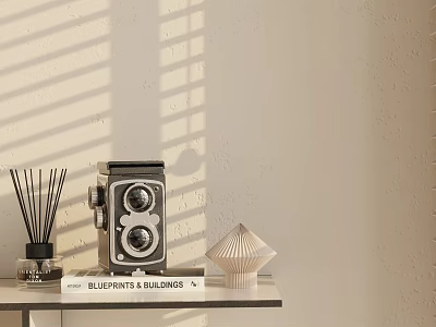 Vintage Camera Reed Diffuser Book And Geometric Decorative Ornament Set With Blinds Shadows 3d model