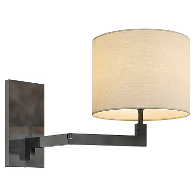 Modern Black Metal Wall Light With Beige Linen Shade And Sleek Arm Design 3d model