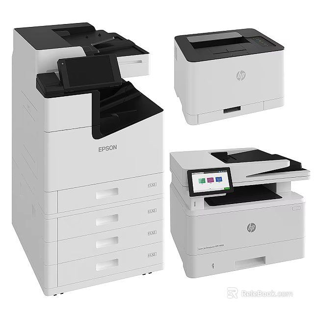 Modern Office Appliances Featuring Epson and HP Multifunctional Printers for Workplace Use 3d model