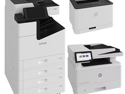 Modern Office Appliances Featuring Epson and HP Multifunctional Printers for Workplace Use 3d model
