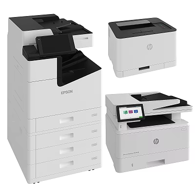 Modern Office Appliances Featuring Epson and HP Multifunctional Printers for Workplace Use 3d model