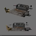 Modern Sofa Coffee Table Set With Accent Chair Side Tables And Throw Pillows 3d model