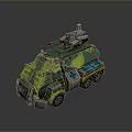 3D Model Military Tank With Green Camouflage Turret Cannon And Wheels Design