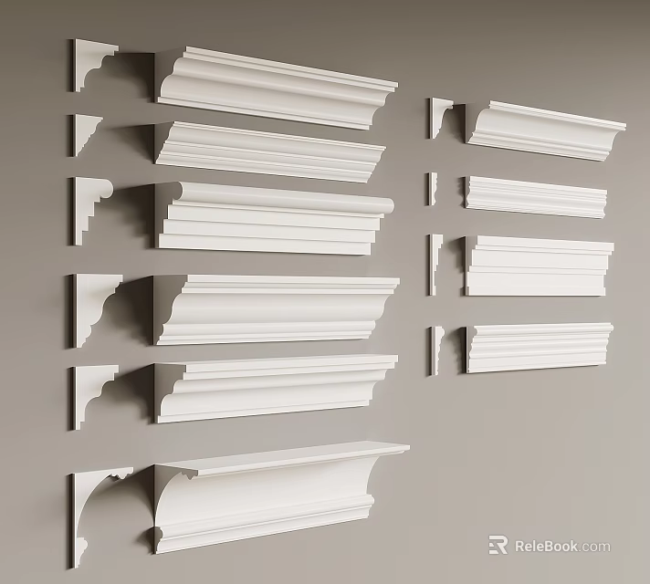 White Gypsum Molding With Various Designs For Interior Wall And Ceiling Decoration 3d model 