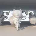 Adorable Bear Stuffed Toys with Transparent Helmets Riding Red Tricycles in Light Colored Display Scene
