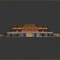Traditional Ancient Chinese Architecture With Orange Glazed Roof Green Eaves And Stone Paved Courtyard