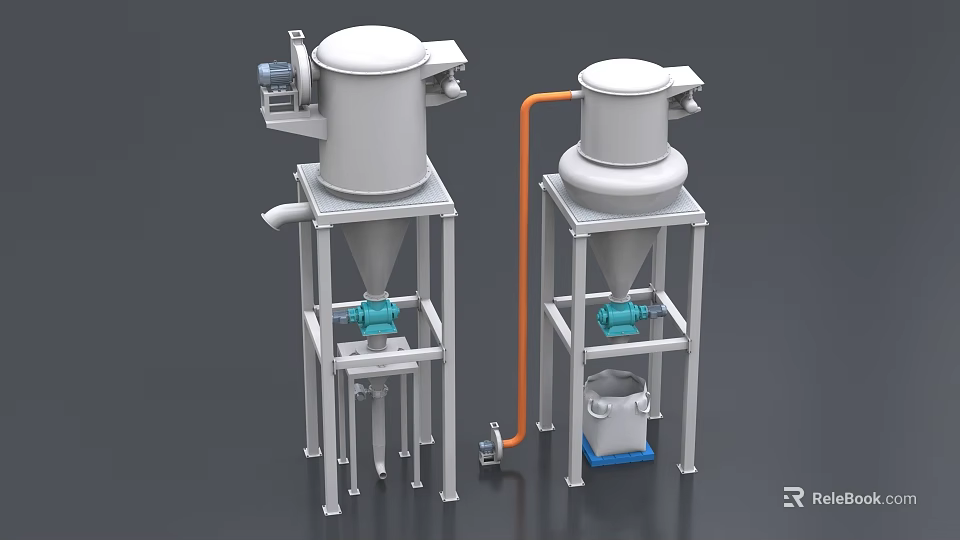 Industrial Processing Equipment With Cylindrical Tanks Stands Motors And Connecting Pipes 3d model 