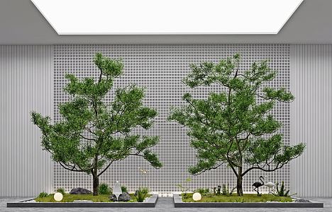 Modern tree courtyard sketch landscape sketch plant landscaping rockery stone indoor landscape plant pile ferns 3d model