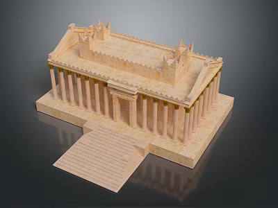 Cartoon Scene Of Ancient Greek Temple With Columns Steps And Roof Decorations 3d model