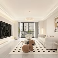 Modern Living and Dining Room Interior With Coffee Table Decorative Painting And Pendant Light
