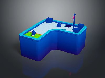 Miniature Golf Course Layout With Blue Borders Green Turf And Flag Pole 3d model