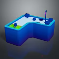 Miniature Golf Course Layout With Blue Borders Green Turf And Flag Pole