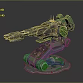 Mechanical Camouflage Weapon Turret Design With Circular Base And Green Accents