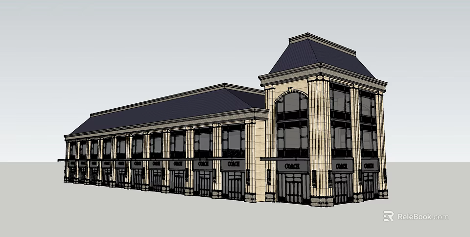 Classical Style Commercial Complex With Multi Storey Design Arched Windows And Retail Storefronts 3d model
