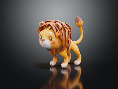 Cute Cartoon Lion Toy With Orange Mane And Pink Cheeks On Black Background 3d model