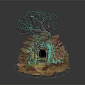 Enchanting Fantasy Landscape With Twisted Red Tree Rocks Blue Arched Door And Orange Ground