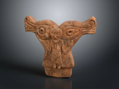 Terracotta Household Decorative Item With Double Dragon Heads And Central Human Figure 3d model