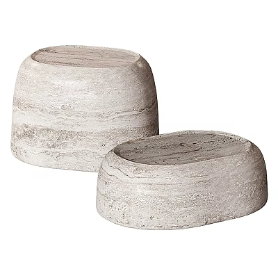 Round Natural Stone Stools With Light Beige Textured Surface And Smooth Edges 3d model