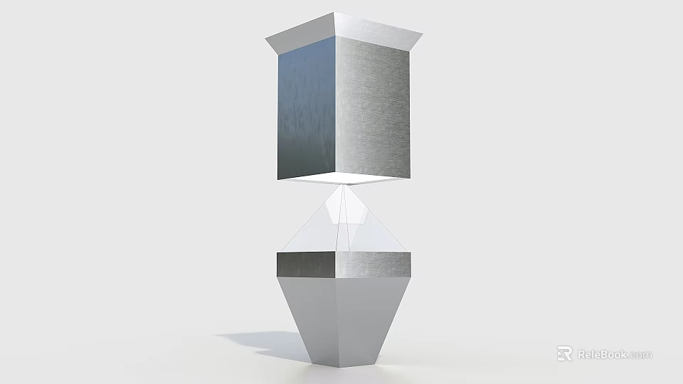 Modern Geometric Sculpture With Metallic Upper Cube And Lower Pyramid Structure Design 3d model