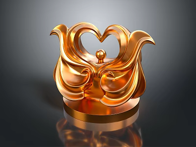Elegant Golden Heart Shaped Wing Design Furniture Ornament With Circular Base 3d model