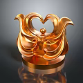 Elegant Golden Heart Shaped Wing Design Furniture Ornament With Circular Base