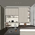 Modern Minimalist Tatami Bedroom With Writing Desk Built in Bookshelves And Floor to Ceiling Windows
