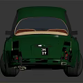 Green Vintage Classic Car With Rounded Body And Brown Interior Design