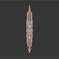 Detailed 3D Warship Model With Turrets Mast And Red Bottom Hull