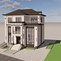 Elegant Detached Villa Exterior Design With Front Steps Lush Greenery And Parked Cars
