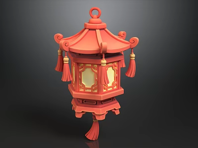 Cute 3D Stylized Traditional Chinese Red Palace Lantern With Ornate Tassels For Festive Home Decoration 3d model