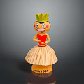 Wooden Animal Doll With Green Crown Smiling Face And Grass Skirt On Base Marked ADDA 1939