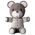 Adorable Gray Stuffed Teddy Bear Doll With Pink Ears Bowtie And Plaid Shirt Buttons
