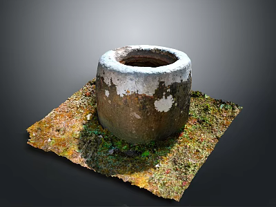 Traditional Earthenware Pot With Weathered White And Brown Surface On Mossy Mat 3d model