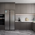 Modern Kitchen Interior With Grey Cabinets Marble Countertops And Appliances