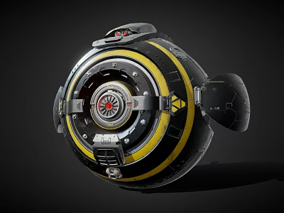 Futuristic Smart Machine With Spherical Design Black Yellow Stripes Red Silver Core Mechanical Components 3d model